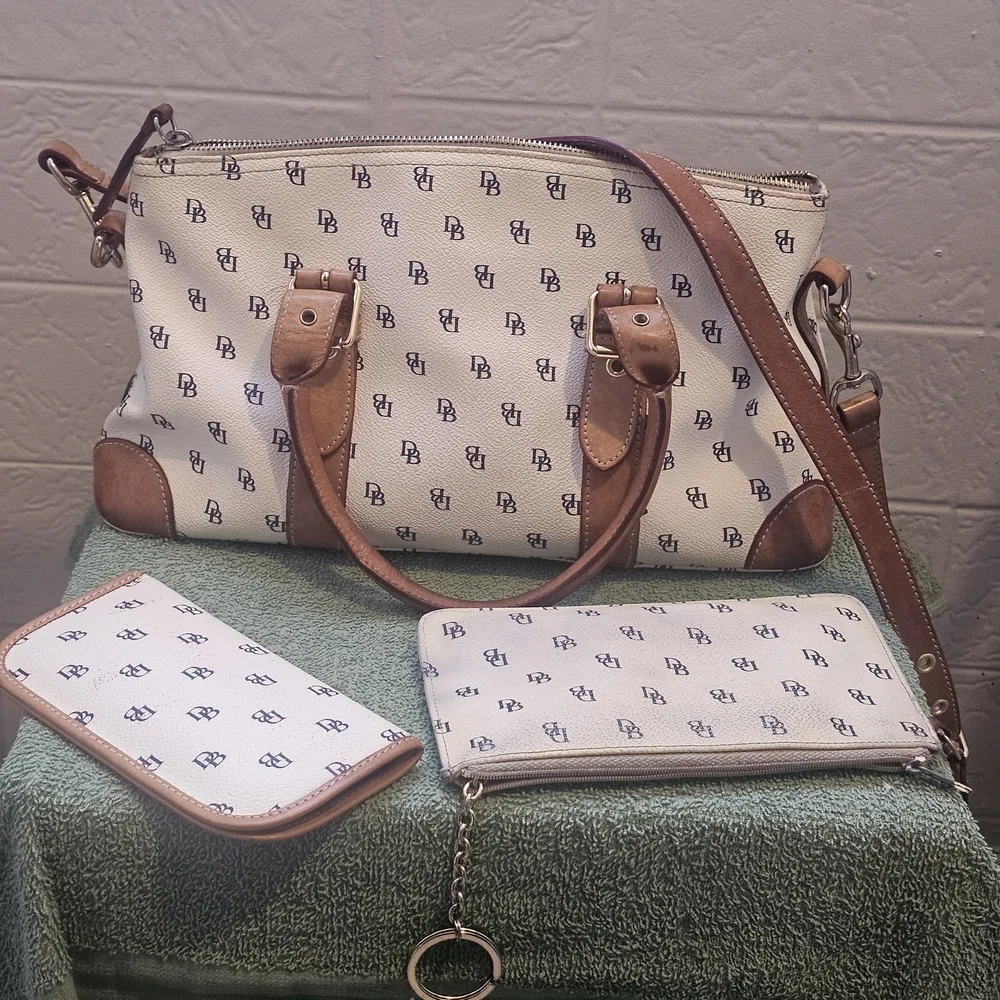 Dooney & Bourke White and Tan Satchel Set - Picture 1 of 14
